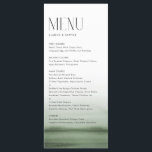 水彩緑グラデーションモダン結婚色 メニュー<br><div class="desc">水色グリーンとタイポグラフィを備えたカスタマイズグラデーション可能なメニュモダンーカード。日付と食事の選択を追加してパーソナライズ。この緑のグラデーションメニューカードは、結婚式、赤ん坊シャワー、ブライダルシャワー、誕生日などに最適。</div>