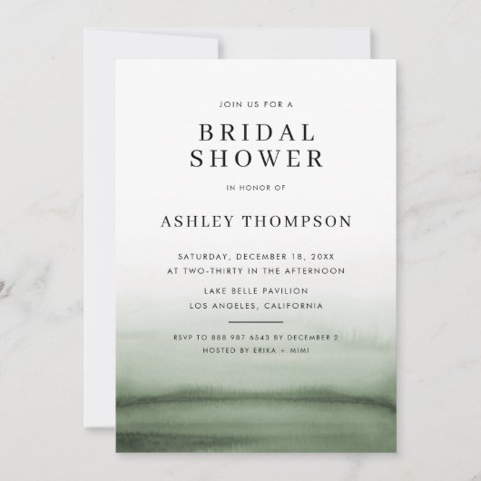 水彩緑グラデーション色モダンブライダルシャワー 招待状 (正面)