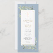 水彩緑バプテスマ《キリスト教》洗礼式や命名式ダスティブルー 招待状 (正面)