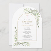 水彩緑バプテスマ《キリスト教》洗礼式や命名式金ゴールドアーチ 招待状 (正面)
