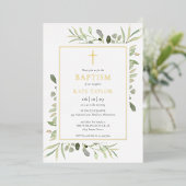 水彩緑バプテスマ《キリスト教》洗礼式や命名式金ゴールド 箔招待状 (立ち正面)