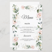 水彩緑ピンクの花の金ゴールド結婚のメニュー (正面/裏面)