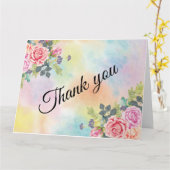 水彩緑ピンクの花ノートカード カード (黄色い花)