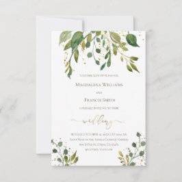 水彩緑フェイク色金ゴールド結婚詳細 招待状