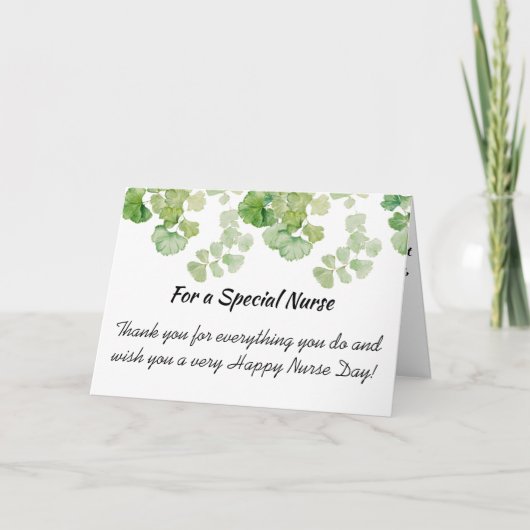 水彩緑フローラハッピーナースデー サンキューカード (正面)