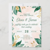水彩緑化と金ゴールド結婚式招待状 招待状 (正面)