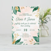 水彩緑化と金ゴールド結婚式招待状 招待状 (スタンド正面)
