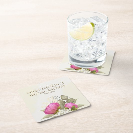 水彩緑化フローラエレガントブライダルシャワー スクエアペーパーコースター (インサイチュ)