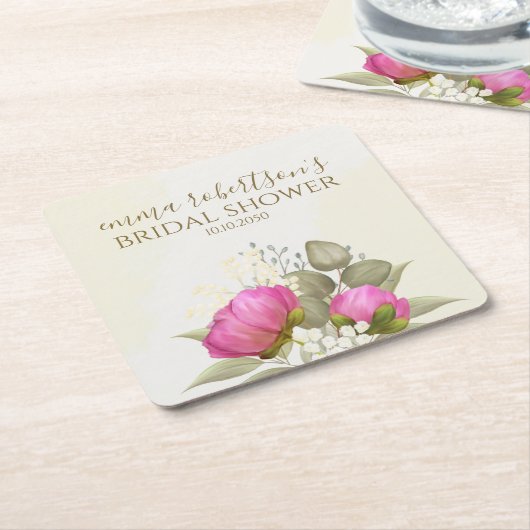 水彩緑化フローラエレガントブライダルシャワー スクエアペーパーコースター (アングル)
