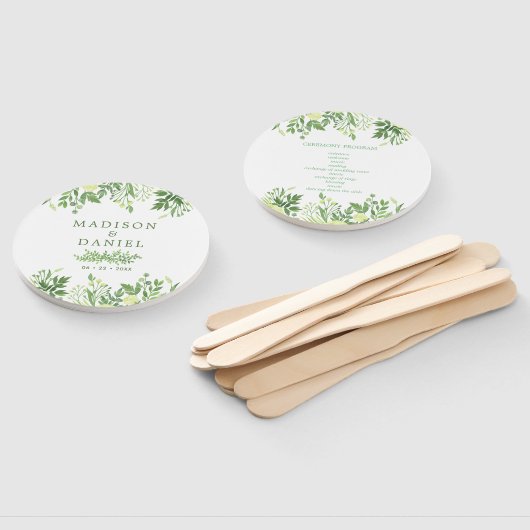 水彩緑化フローラ庭園の結婚式プログラム ハンドファン (組立なし)