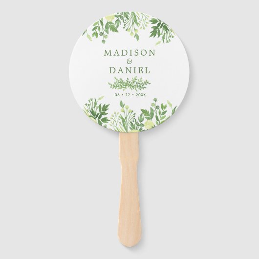 水彩緑化フローラ庭園の結婚式プログラム ハンドファン (正面)