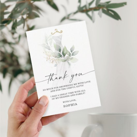 水彩緑化ブライダルシャワーサンキューカード 招待状
