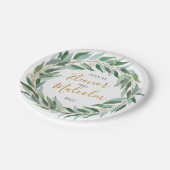 水彩緑化リースユーカリ結婚ス ペーパープレート (アングル)