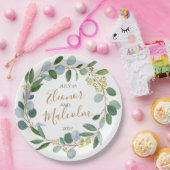 水彩緑化リースユーカリ結婚ス ペーパープレート (パーティー)