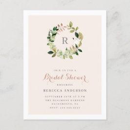 水彩緑化リース赤面ブライダルシャワー インビテーションポストカード