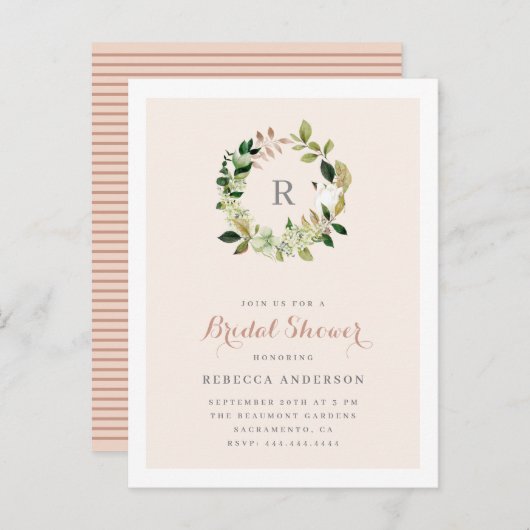 水彩緑化リース赤面ブライダルシャワー インビテーションポストカード (正面/裏面)
