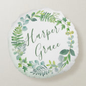 水彩緑化リース パーソナライズされた ラウンドクッション (裏面)