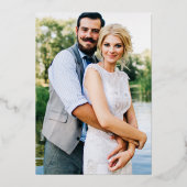 水彩緑化写真結婚の2フレーム金ゴールド 箔招待状 (裏面)