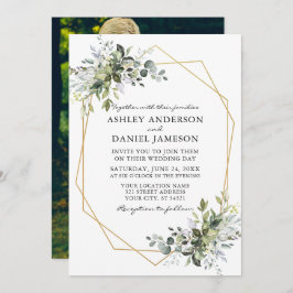 水彩緑化地域フレーム結婚の写真の背面 招待状