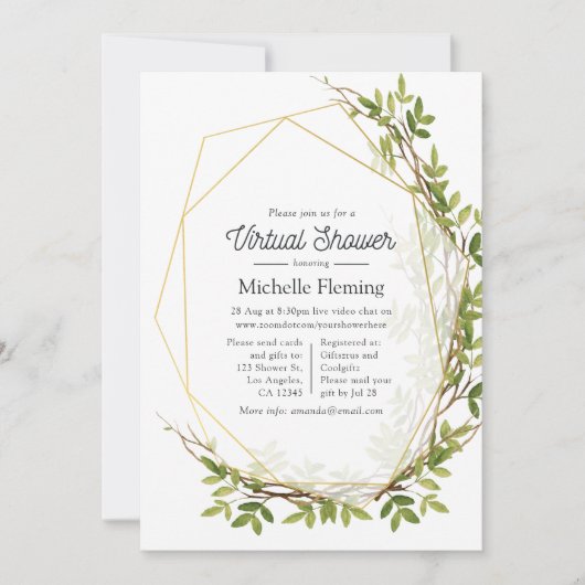 水彩緑化幾何学的バーチャルシャワー 招待状 (正面)