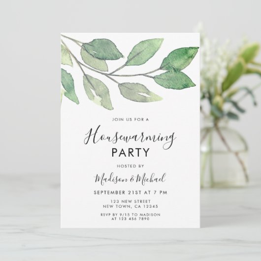 水彩緑化引っ越し祝いパーティー 招待状 (スタンド正面)