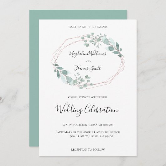 水彩緑化枠結婚式招待状 招待状 (正面/裏面)