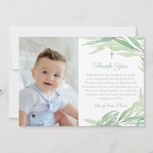 水彩緑化《キリスト教》洗礼式や命名式または誕生日写真 サンキューカード (正面)
