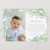 水彩緑化《キリスト教》洗礼式や命名式または誕生日写真 サンキューカード (正面/裏面)