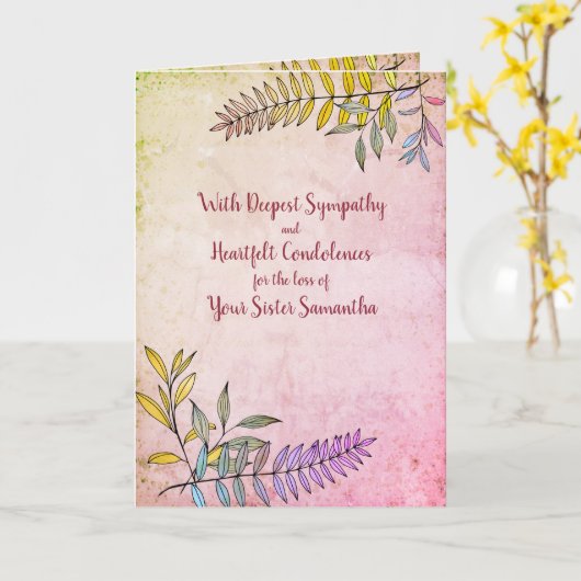 水彩緑地パーソナライズされた悔やみや弔慰 カード (黄色い花)