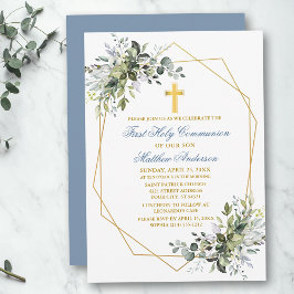 水彩緑地フレームほこりっぽい青い聖餐式 招待状