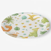 水彩緑恐竜誕生日紙プレート ペーパープレート (アングル)