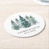 水彩緑松トウヒ林結婚林 ラウンドペーパーコースター (アングル)
