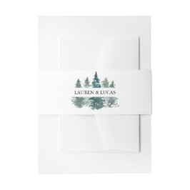 水彩緑松素朴林結婚 招待状ベリーバンド