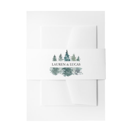 水彩緑松素朴林結婚 招待状ベリーバンド (正面例)