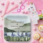 水彩緑林マウンテンアウトドア結婚ーズ ペーパープレート (パーティー)