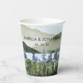 水彩緑林マウンテンアウトドア結婚ーズ 紙コップ (裏面)