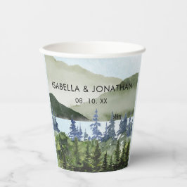 水彩緑林マウンテンアウトドア結婚ーズ 紙コップ