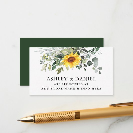 水彩緑樹のヒマワリ結婚の登録簿 エンクロージャーカード (正面/裏面インサイチュ)