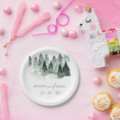 水彩緑樹ウッドランド素朴結婚ズ ペーパープレート (パーティー)