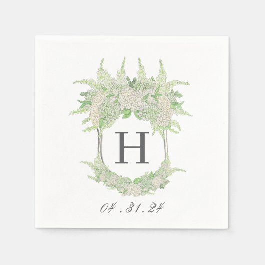 水彩緑白あじさい紋 スタンダードカクテルナプキン (正面)
