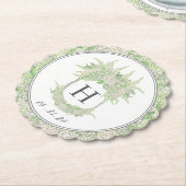 水彩緑白あじさい紋 ペーパーコースター (アングル)