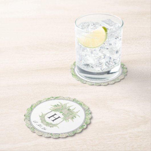 水彩緑白あじさい紋 ペーパーコースター (インサイチュ)