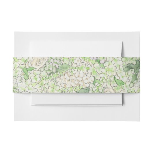 水彩緑白あじさい紋 招待状ベリーバンド (正面例)