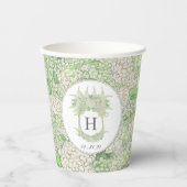 水彩緑白あじさい紋 紙コップ (正面)