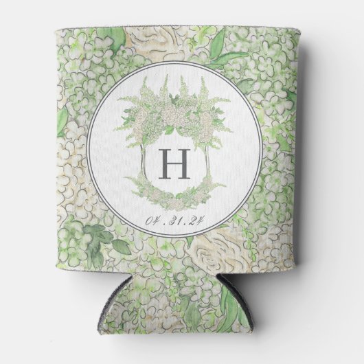 水彩緑白あじさい紋 缶クーラー (正面)