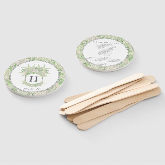 水彩緑白あじさい結婚の紋 ハンドファン (組立なし)