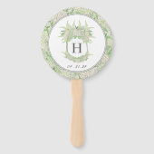 水彩緑白あじさい結婚の紋 ハンドファン (正面)