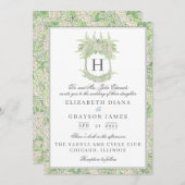 水彩緑白あじさい結婚の紋 招待状 (正面/裏面)