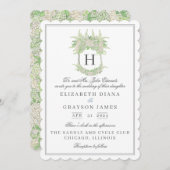 水彩緑白あじさい結婚の紋 招待状 (正面/裏面)