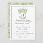 水彩緑白あじさい結婚の紋 招待状 (正面/裏面)